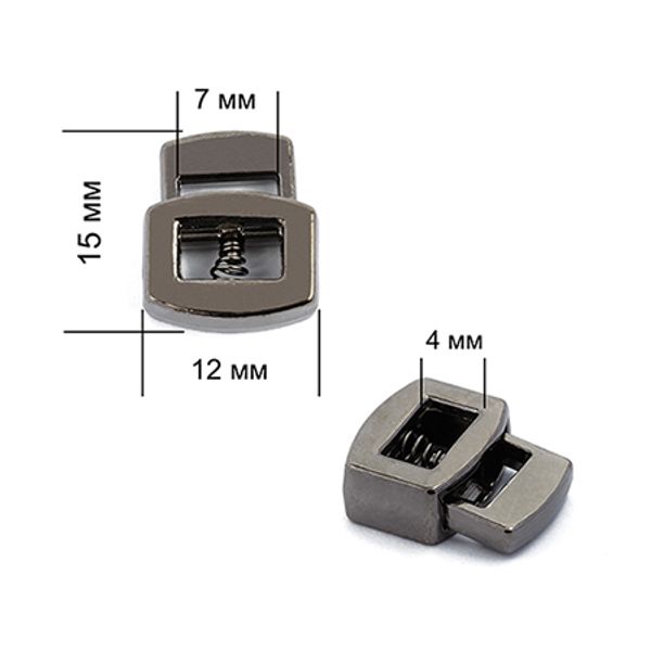 Фиксатор (зажим) для шнура металл 1 отв., 14.85х12.2 мм, (in ⌀7 мм), OR.0305-5368, цв. никель черный, уп. 100 шт