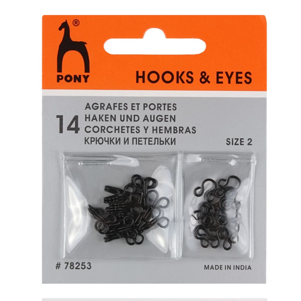 Крючки пришивные 11 мм, сталь, черные, 14 шт, Pony