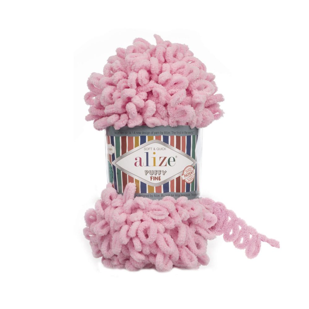 Пряжа Alize (Ализе) Puffy Fine / уп.5 мот. по 100 г, 14м, 638 розовый пион A