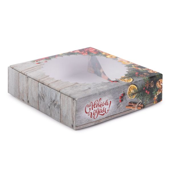 Коробка с окном для печенья 11.5х11.5х3 см, №2 Новогодний аромат, S-Chief CBC-005