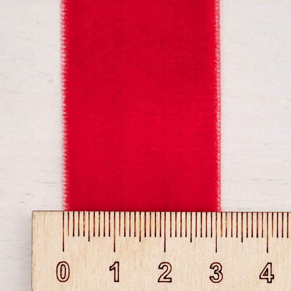 Лента бархатная (тесьма) 30.0 мм / 32.9±2 метров, 43 красный, VR-001