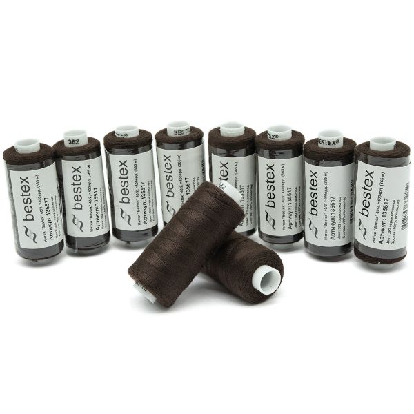 Нитки швейные бытовые Bestex 40/2, 365 м (400 ярд) / 10 кат., 382 темно-кофейный