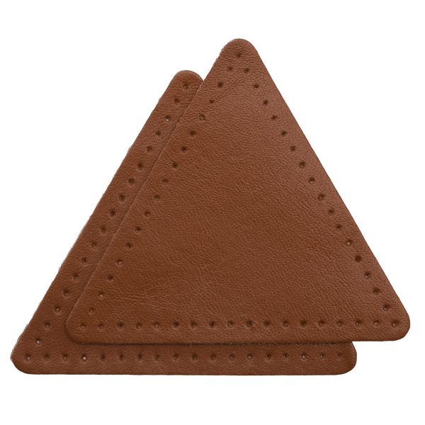 Заплатки пришивные из кожи, треугольник равносторонний 8см с перфорацией, 2 шт, 100% кожа, 02 светло-коричневый, 9126