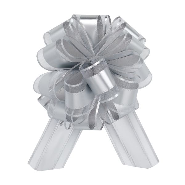 Бант-шар для упаковки подарка ⌀14 см, ширина ленты 5 см, 1 шт, 69 серебряный