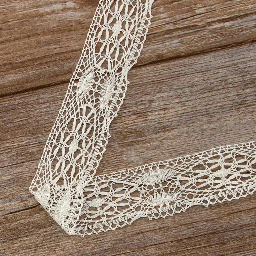 Кружево вязаное (тесьма) хлопковое Iemesa 50 мм, 30 м, цв.белый, 185596