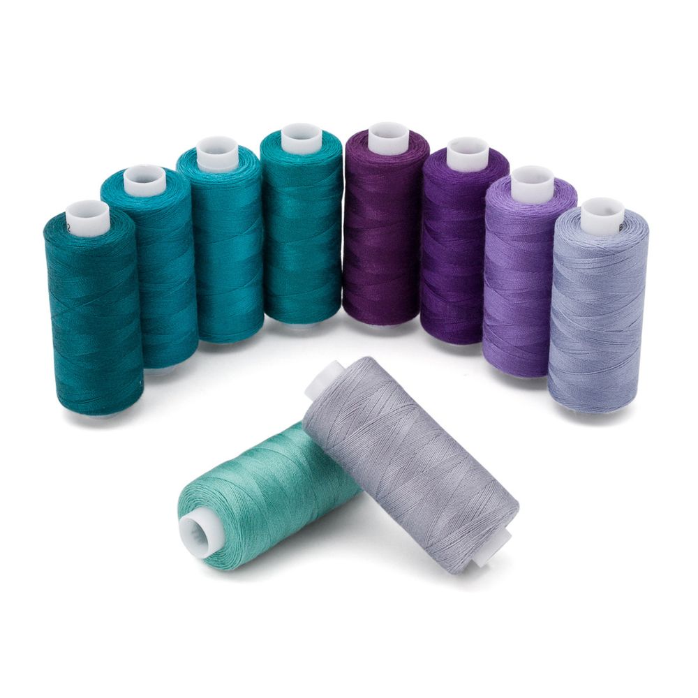Швейные нитки (набор) 40/2, 10 кат. по 365м (400 ярд), Бирюзово-фиолетовый микс, Bestex