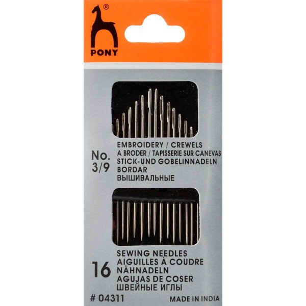 Иглы ручные для вышивания и шитья № 3-9, 16 шт, Pony