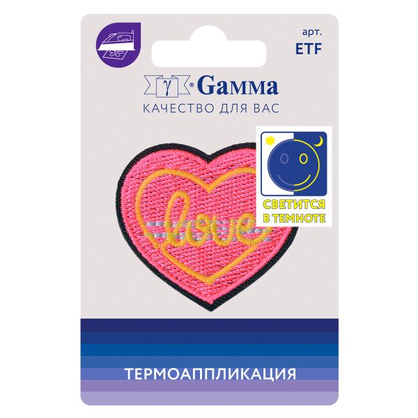 Термоаппликация №05, 1 шт, 02-512 Двойное сердце love 4.5х4.1 см, Gamma ETF