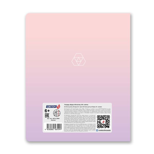 Тетрадь ученическая общая, софт-тач ламинация + выборочный лак, цветной запечатанный форзац, A5+ 48 л. на скобе 65 г/м², белизна 100 %, 10 шт, клетка, 00995 Кружева, Светоч 48Т14