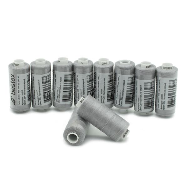 Нитки швейные бытовые Bestex 40/2, 365 м (400 ярд) / 10 кат., 284 пастельно-серый