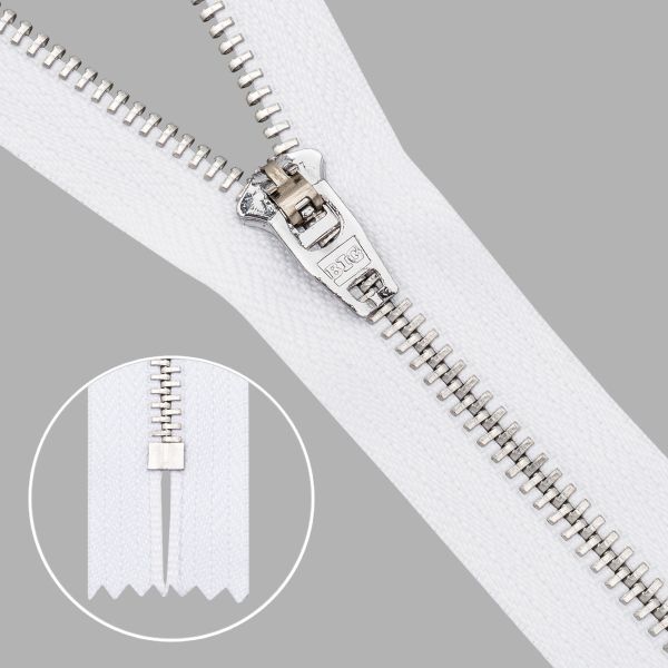 Молния металл джинсовая Т5 (5 мм) 1 зам., н/раз., 14 см, белый, 39082/14-Н, 10 шт