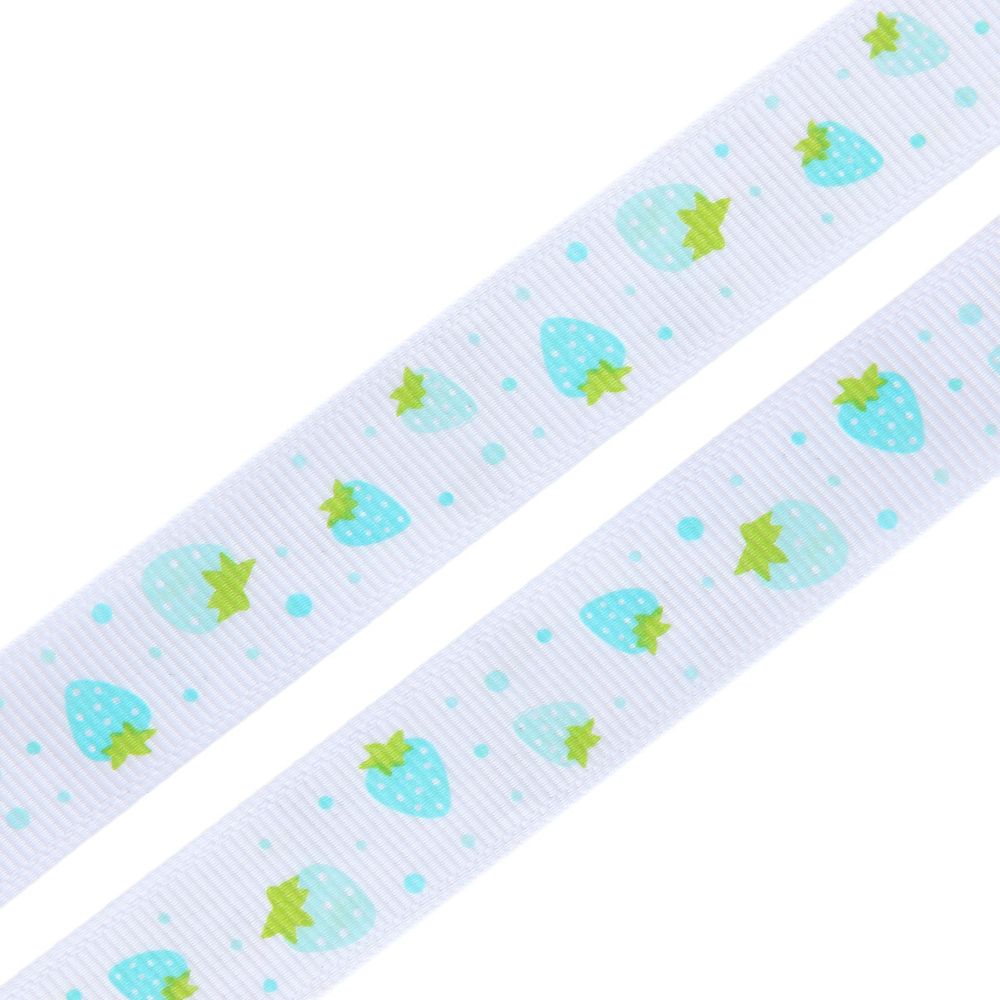 Лента репсовая (в рубчик) Землянички, 15 мм, 3м, голубой