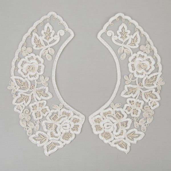 Пришивной кружевной воротник 100 мм, на сетке, 5 пар, Турция, кремовый/под золото, Gamma VKRM-27-02