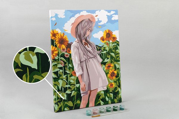 Картина по номерам Фрея, Аниме-девочка в подсолнухах, 40х30 см