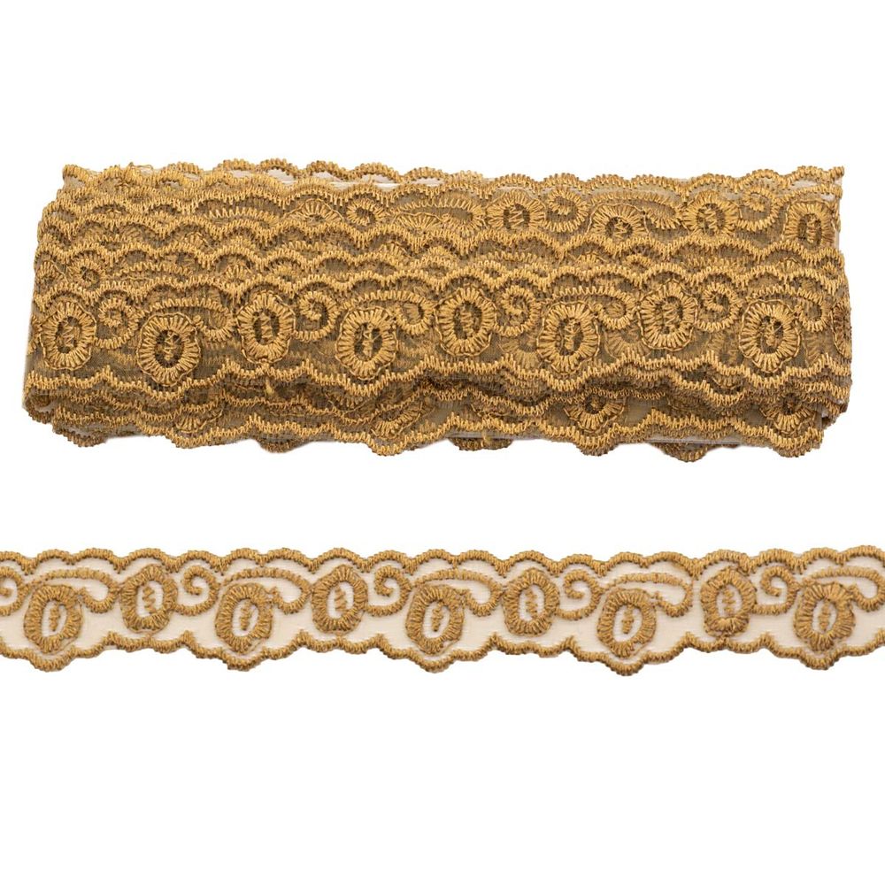 Кружево на сетке 23 мм, 6,8 м (±4 см), 102 бежевый