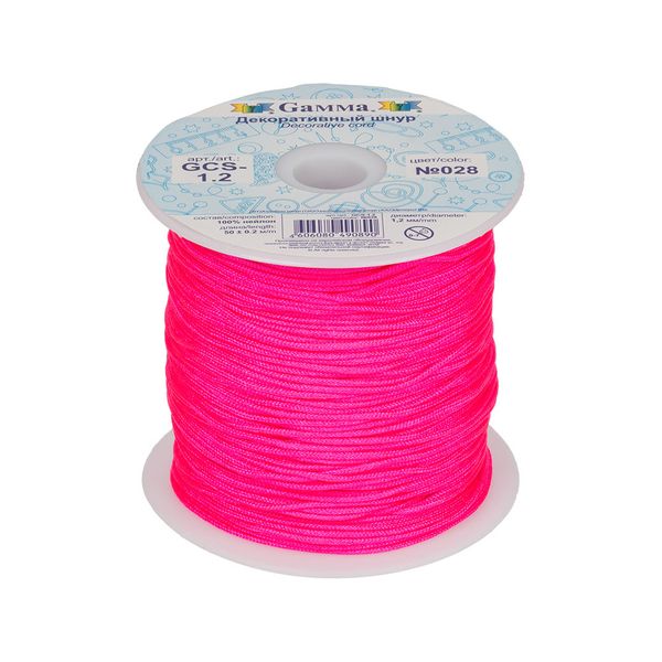 Шнур декоративный для плетения ⌀1.2 мм, 50 м, цв. 028 люм.розовый, Gamma GCS-1.2