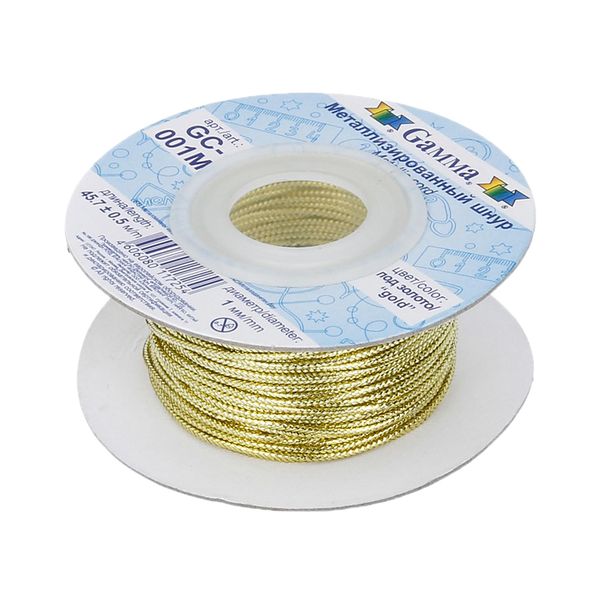 Шнур металлизированный ⌀1.0 мм, 45.7 м, под золото, Gamma GC-001M