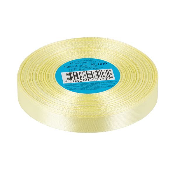 Лента атласная 1-сторонняя 12.0 мм / 33±2 метра, 009 св.желтый, Gamma