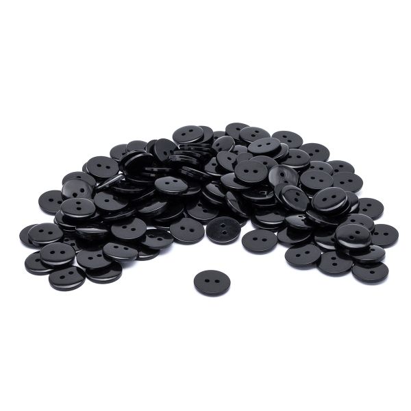 Пуговица супатная 24L (15мм) 2 прокола, пластик (s.black (черный глянец)), CB-K-15, 144 шт