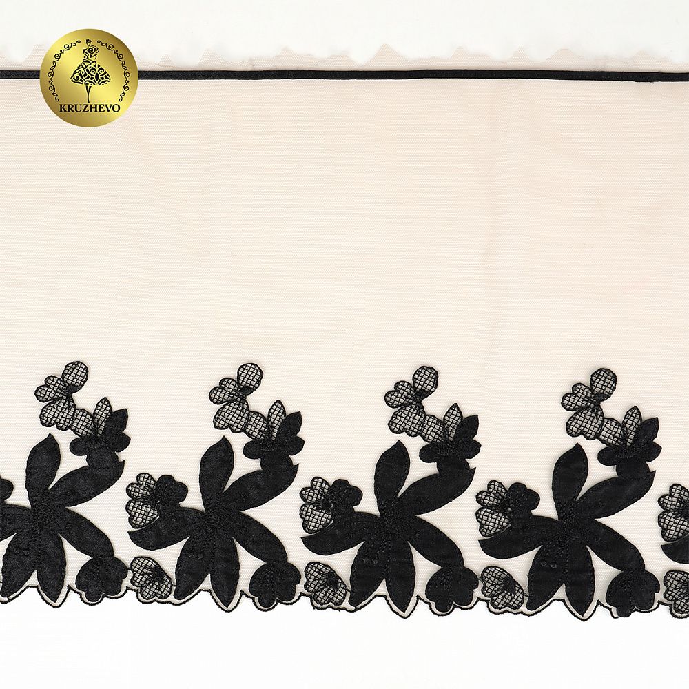 Кружево на сетке (вышитое) 270мм цв.телесный+чёрный, левая, 6,75м, Kruzhevo