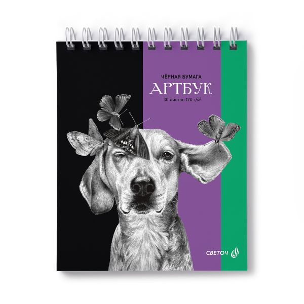 Артбук (Скетчбук), блок черный, жесткая подложка, 120 г/м², 175х200 мм, на гребне 30 л. 2 шт, Грей 01943, Светоч А307