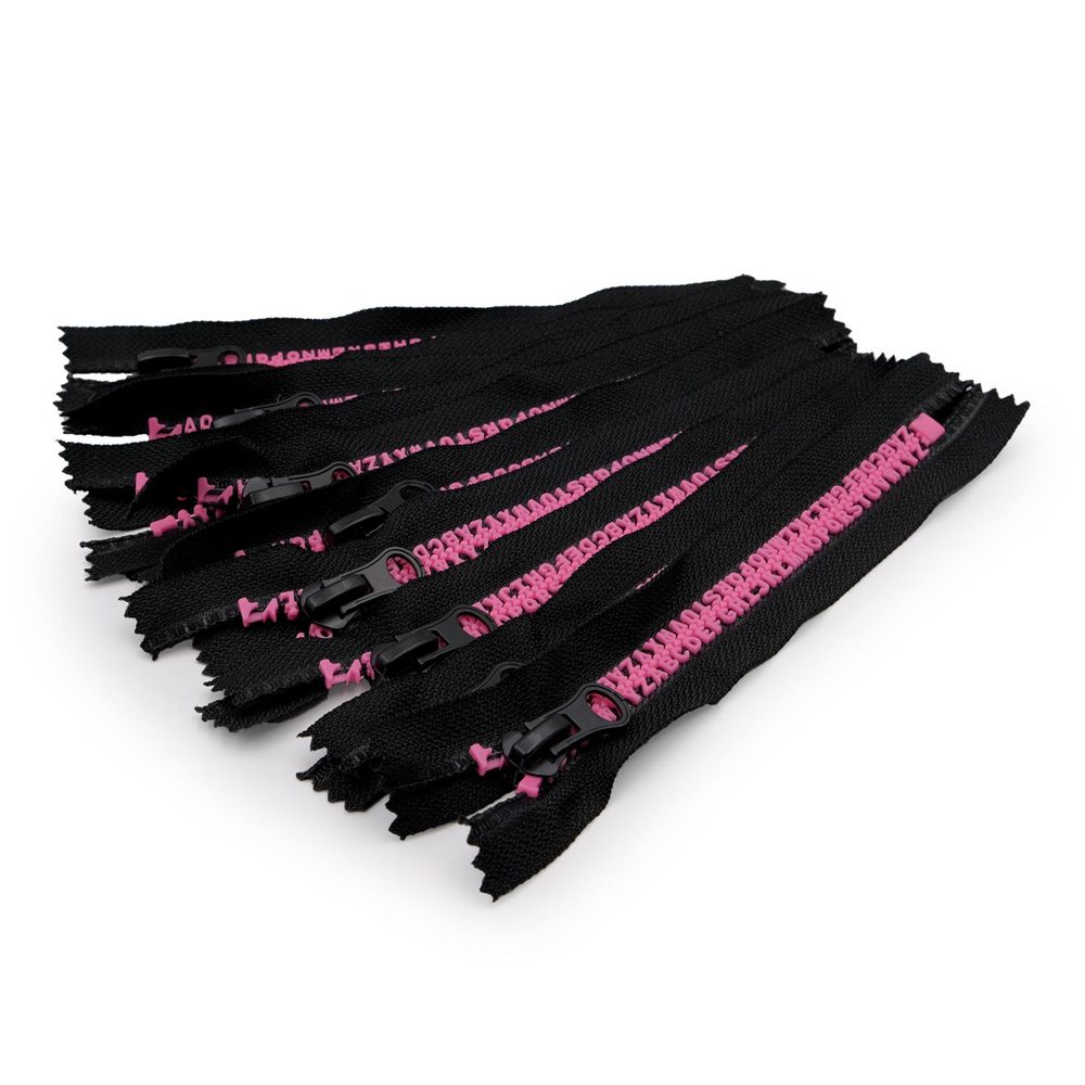 Молния трактор Т8 (8 мм) 1 зам., н/раз., 18 см, декор. звено Алфавит, черный / розовый, 10 шт