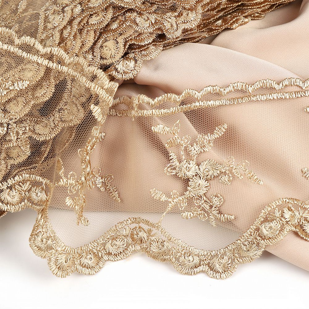 Кружево на сетке 85 мм / 13.71 метра (жесткая сетка), Exclusive TBY 3BS824K, цв.N6115 золотисто-бежевый, Kruzhevo