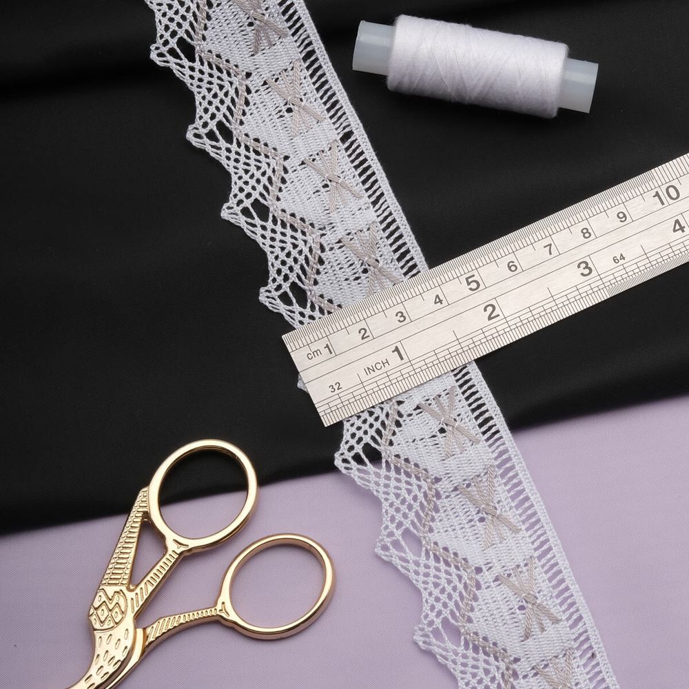 Кружево вязаное (тесьма) 37 мм / 3м, цв.белый+серый