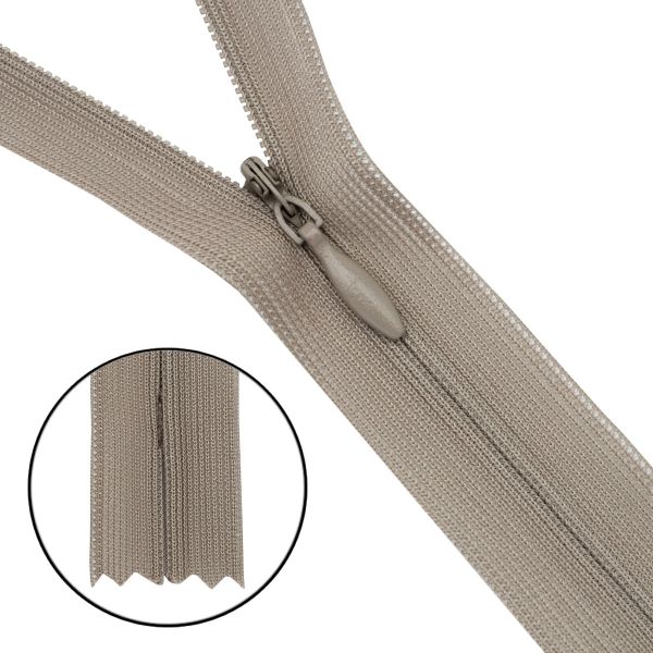 Молния потайная (скрытая) Т3 (3 мм) 1 зам., н/раз., 20 см, нейлон, F292 бежевый, 10 шт
