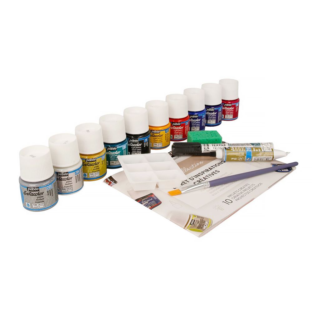 Набор красок Pebeo Setacolor Light Fabrics Коллекция для светлых тканей с аксессуарами 10 цв. 45 мл 758483