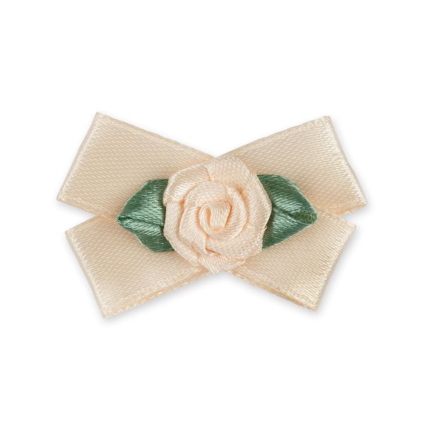 Цветок розочка атласная на банте Blitz 17, 10 шт, 06 персик-зелень