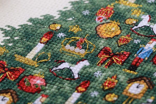 Набор для вышивания нитками Panna, Золотая серия, Викторианская елка, 20х25 см