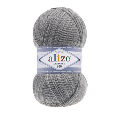 Пряжа Alize (Ализе) Lana Gold 800 / уп.5 мот. по 100 г, 800м, 021 серый меланж A