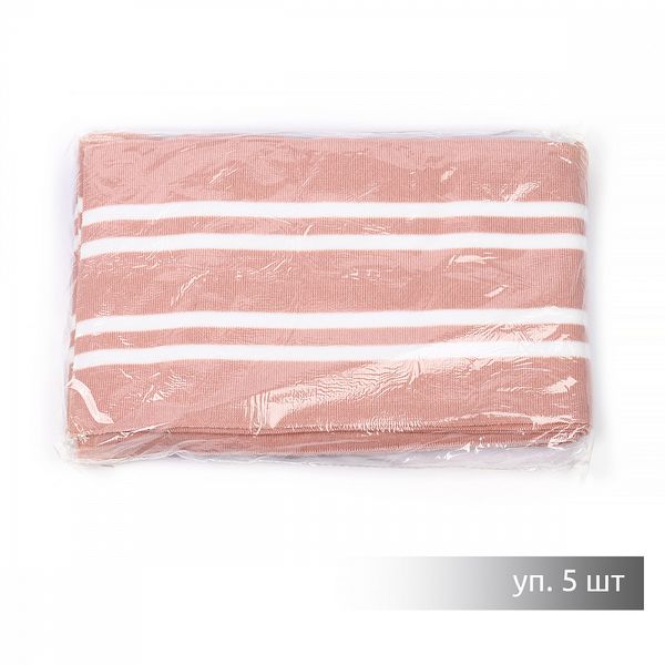 Подвяз (довяз) трикотажный 14.0х100 см, пыльно-розовый с белыми полосами, двухслойный, 100% п/э, 5 штук