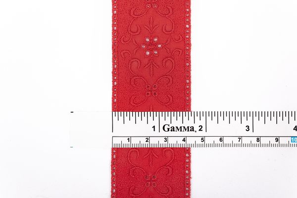 Кружево шитьё 43 мм / 9.7 м, Турция, красный, Gamma GYEM-4301