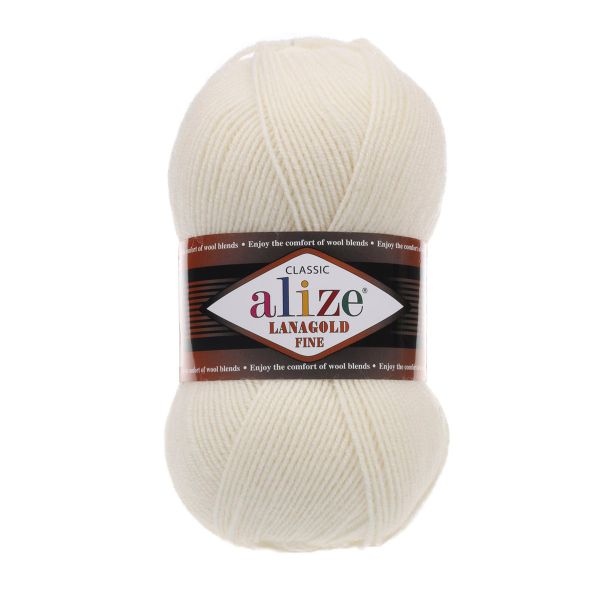 Пряжа Alize (Ализе) Lana Gold Fine / уп.5 мот. по 100 г, 390м, 062 молочный A