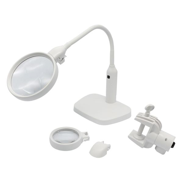 Лупа с подсветкой, с присп. для крепл к столу, с линзами, 75мм и 120мм белый цв, Hobby&Pro