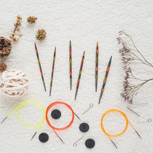 Набор съемных спиц Knit Pro Symfonie Starter Set 4 мм / 5 мм / 6 мм / тросик 60 см, 80 см, 100 см, заглушка с ключиком - 4пары, дерево,3 вида, 20604