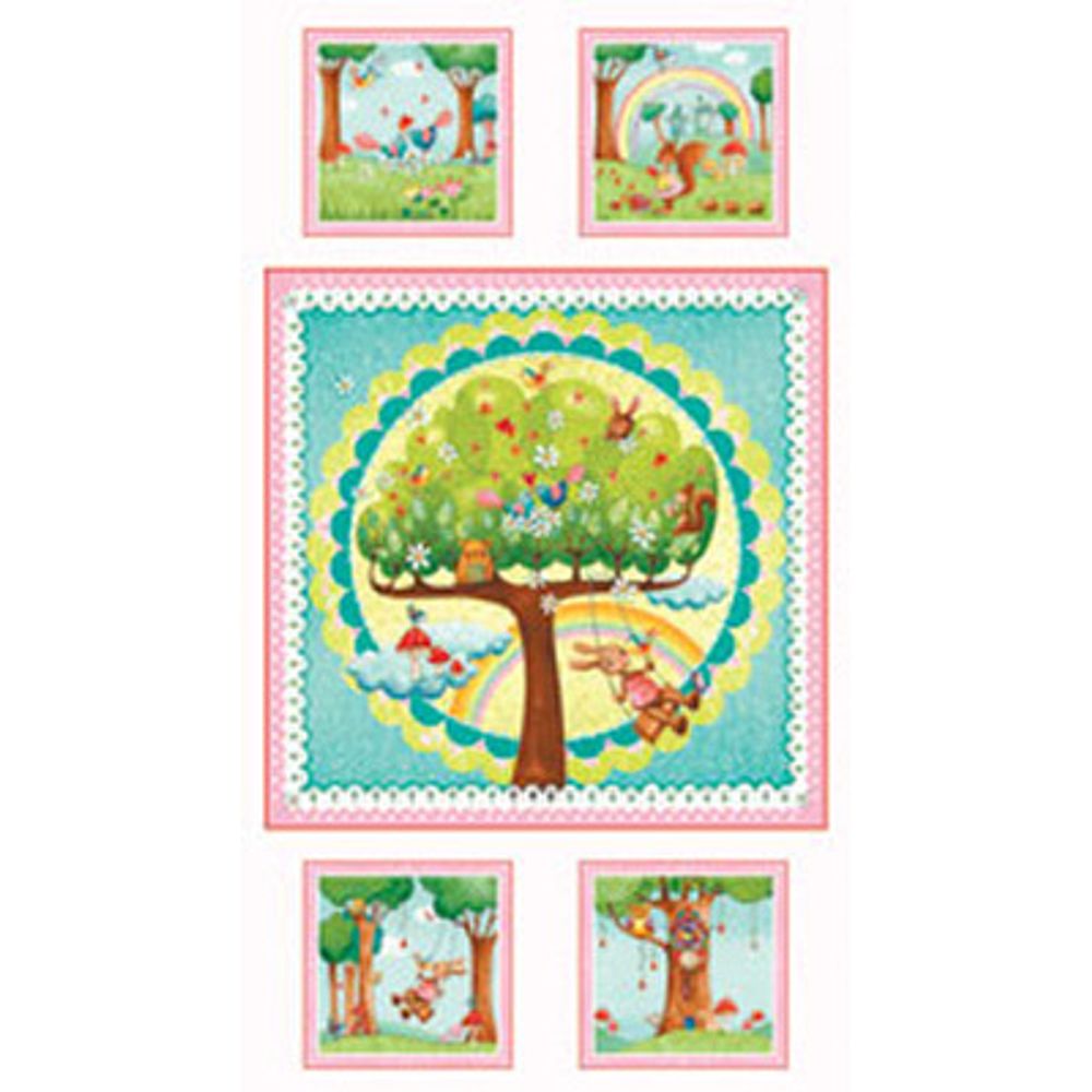 Ткань для пэчворка Peppy Rainbow Woodland Panel 4615, отрез 60х110 см, 145 г/м², 25884 MUL1, General Fabrics