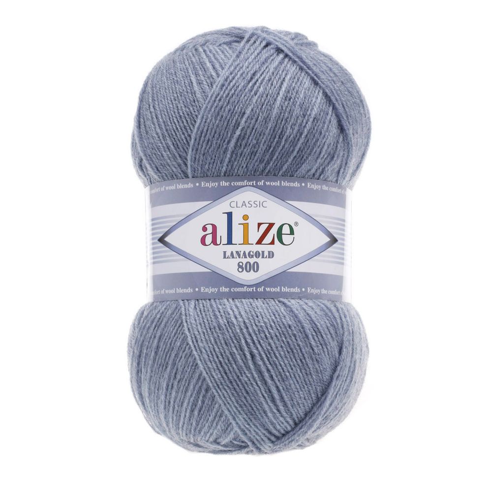 Пряжа Alize (Ализе) Lana Gold 800 / уп.5 мот. по 100 г, 800м, 221 светлый джинс меланж A