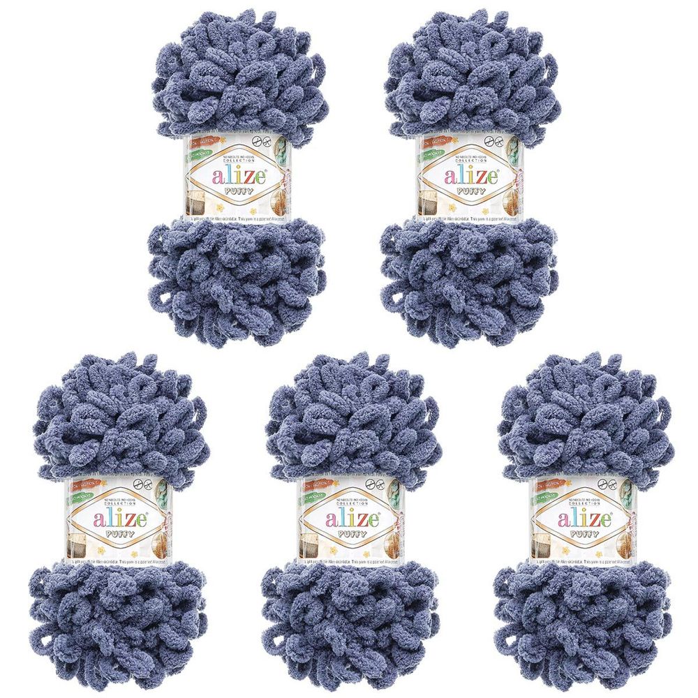 Пряжа Alize (Ализе) Puffy / уп.5 мот. по 100 г, 9м, 900 темно-синий джинс