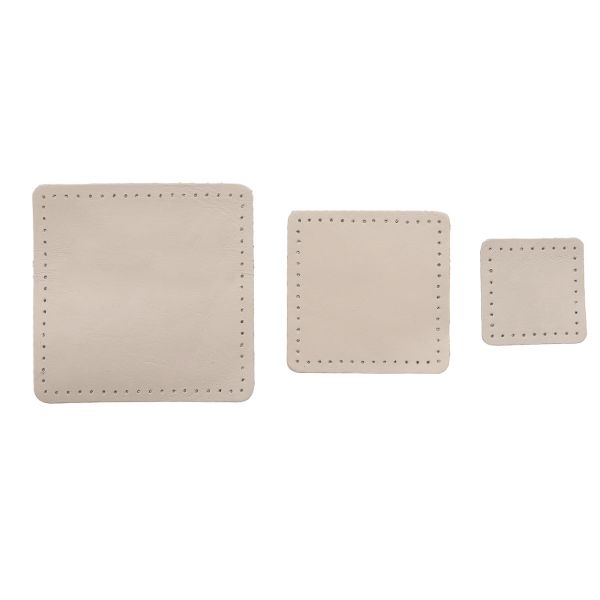 Набор заплаток пришивных из кожи, квадрат 4см, 6см и 8см, с перфорацией, 3 шт, 100% кожа (06 бежевый), 9402