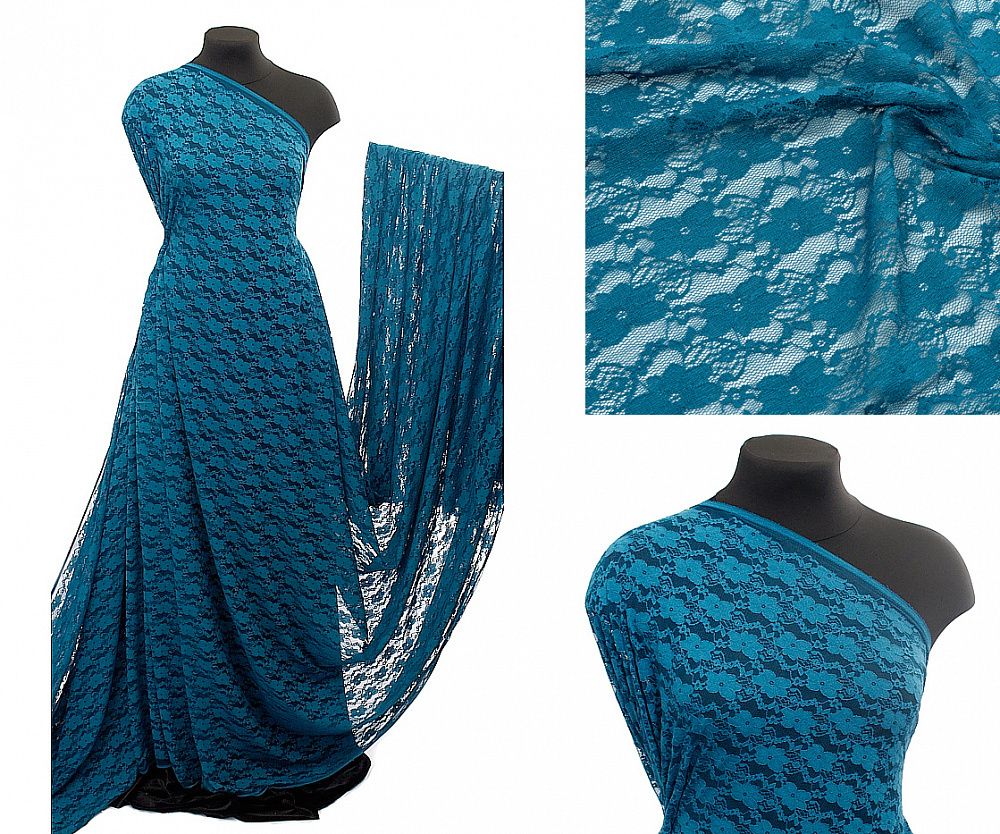 Ткань кружевная стрейч 100 г/м², 150 см / 1 метр, TBY.M903 цв.908 морская волна