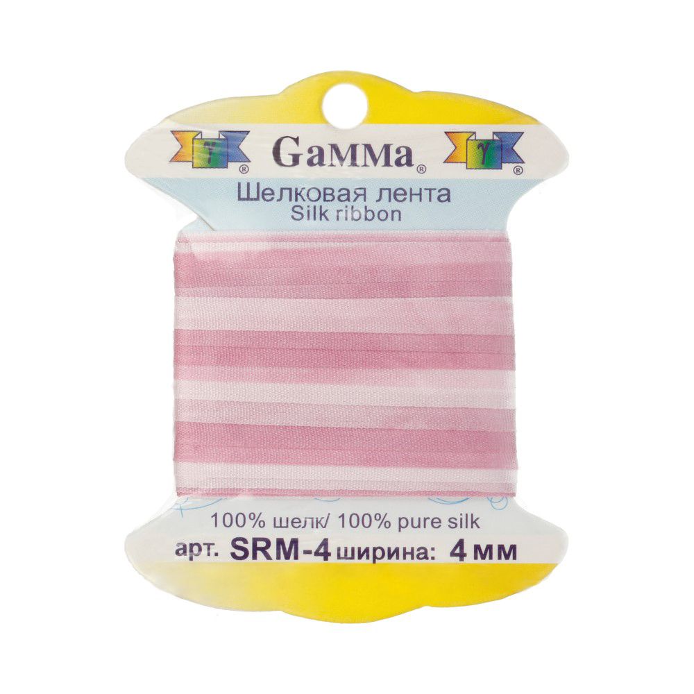 Лента (тесьма) шелковая 4.0 мм / 9.1±0.5 метров, M029 бл.розовый/св.сиреневый, Gamma SRM-4