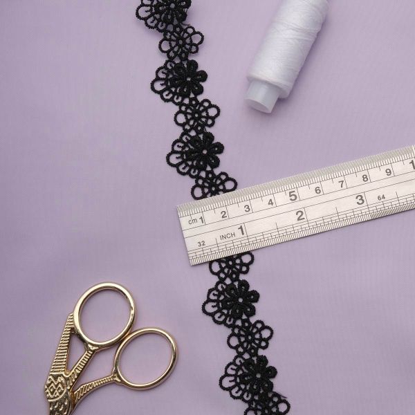 Кружево гипюр (плетёное) 30 мм / 13.7 метров, черный, 3AR1419