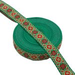 Лента (тесьма) жаккардовая 32.0 мм / 25±1 метров, рис. 9472, (зеленый/красный/желтый) С1853Г17