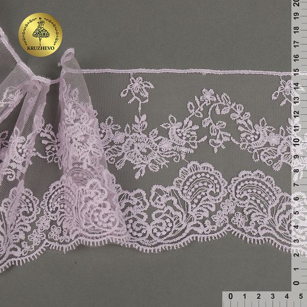 Кружево на сетке 130 мм / 13.71 метра (жесткая сетка, матовая нить), TBY.BL.40466, цв.F164 светло-сиреневый, Kruzhevo