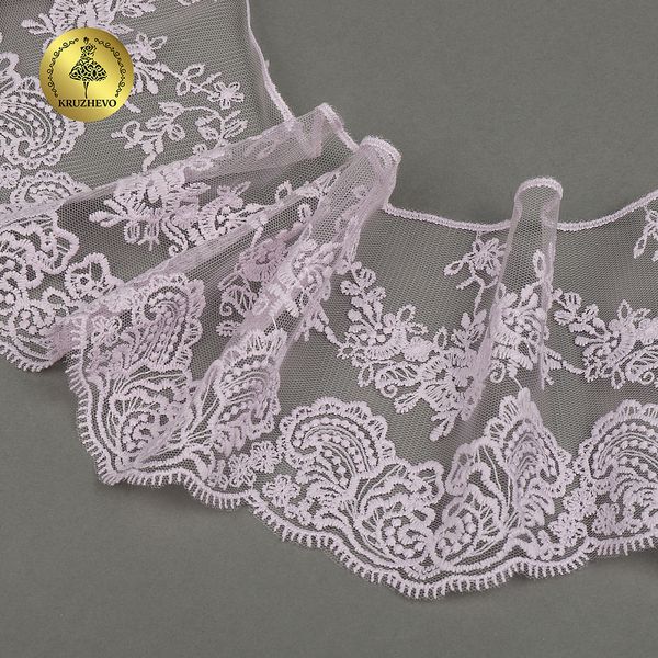 Кружево на сетке 130 мм / 13.71 метра (жесткая сетка, матовая нить), TBY.BL.40466, цв.F164 светло-сиреневый, Kruzhevo