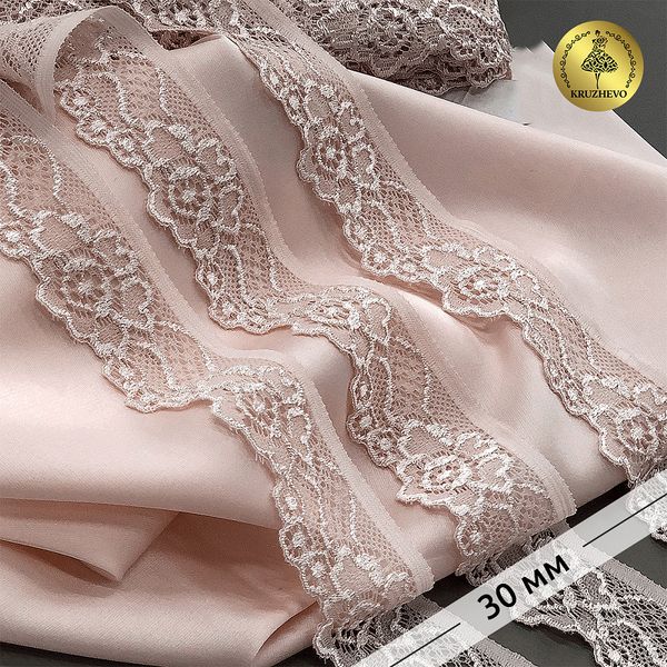 Кружево эластичное (стрейч) 30 мм, L839, цв.168/S185 серебристый пион уп.28м, Kruzhevo
