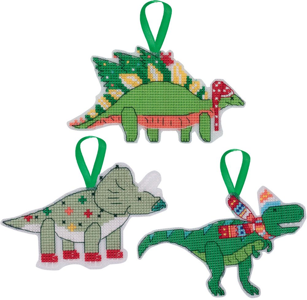 Набор для вышивания нитками Klart, Новогодние игрушки. Динозаврики, 7.5х12.5 см
